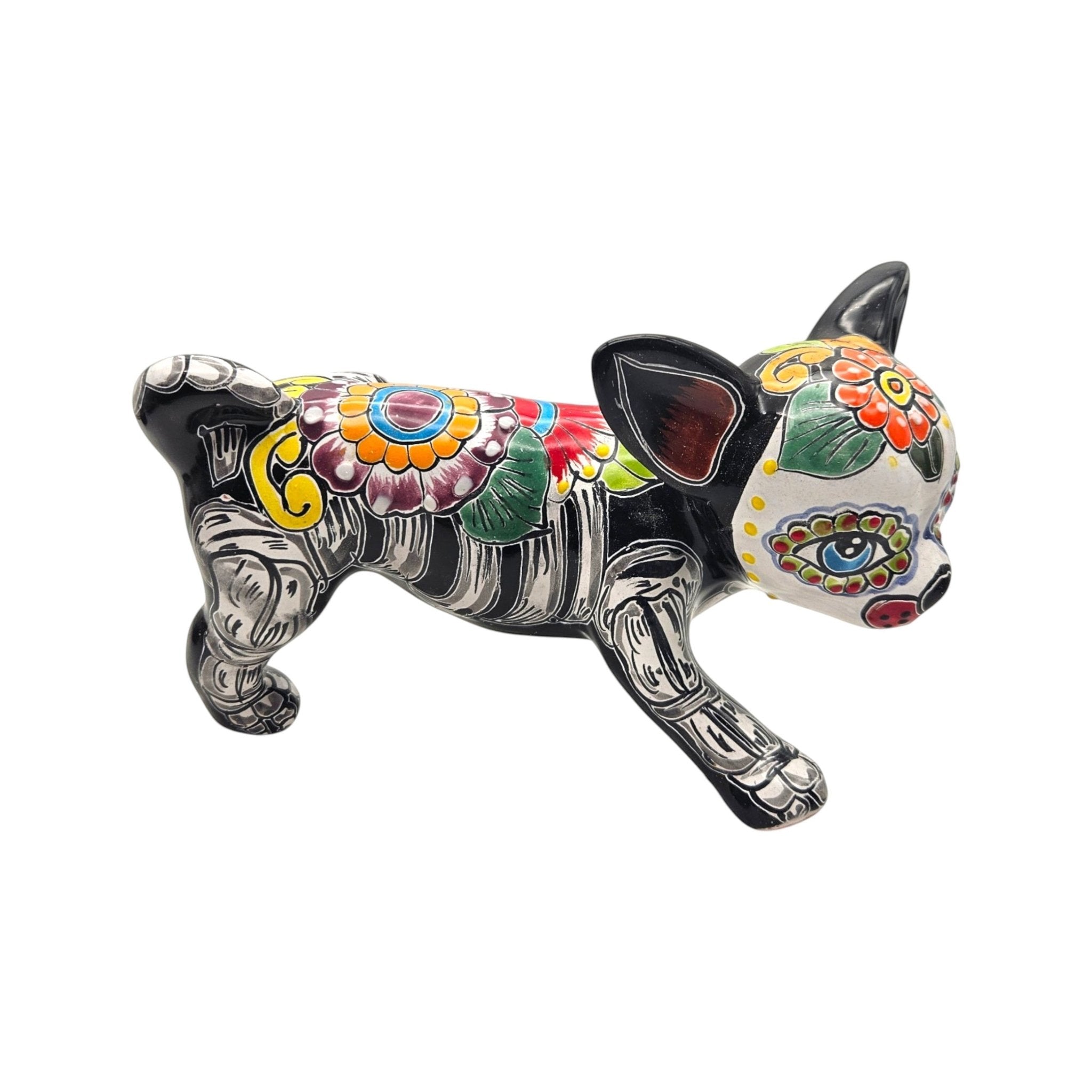Talavera Peeing Chihuahua | Day of the Dead Mexican Figurine Talavera Figurine La Vie Bien Talavera Peeing Chihuahua | Day of the Dead Mexican Figurine