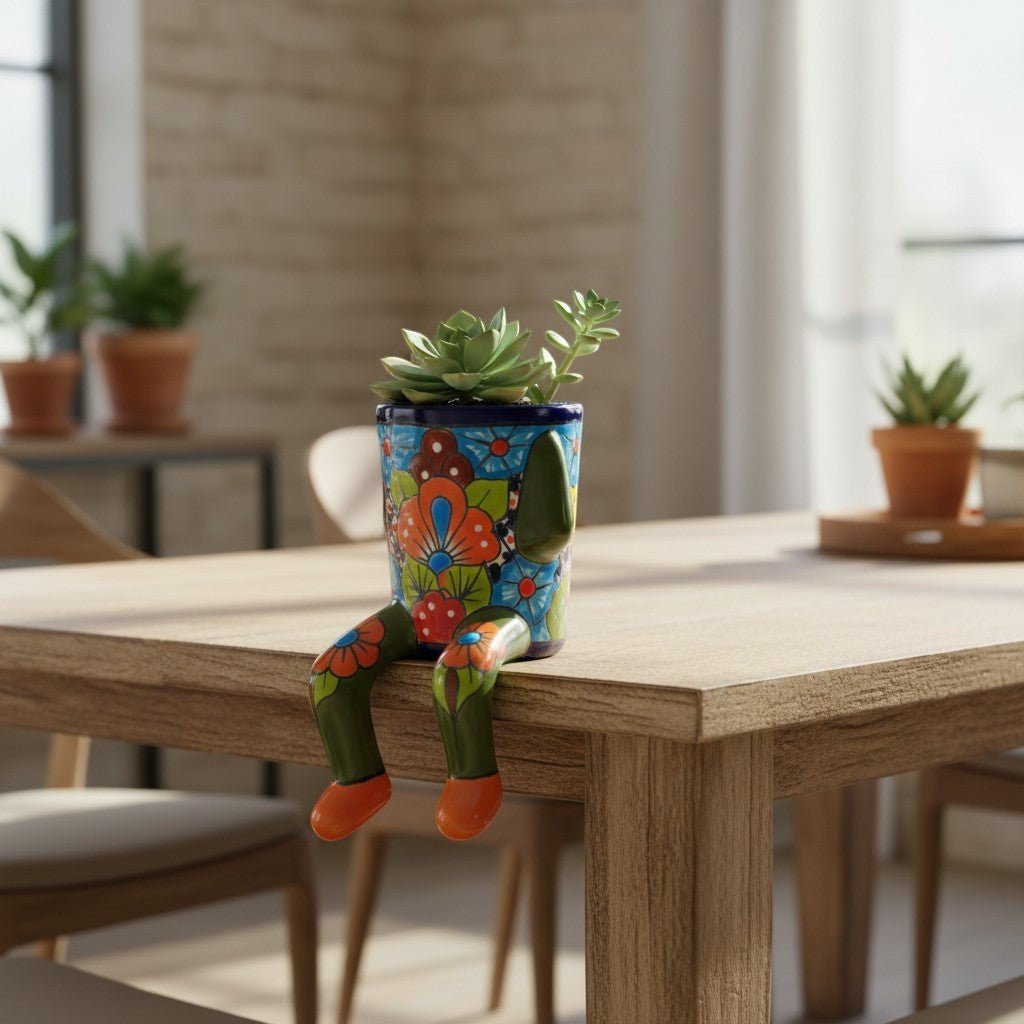 Talavera Person Planter | Table Edge Pot with Arms and Legs La Vie Bien Talavera Person Planter | Table Edge Pot with Arms and Legs