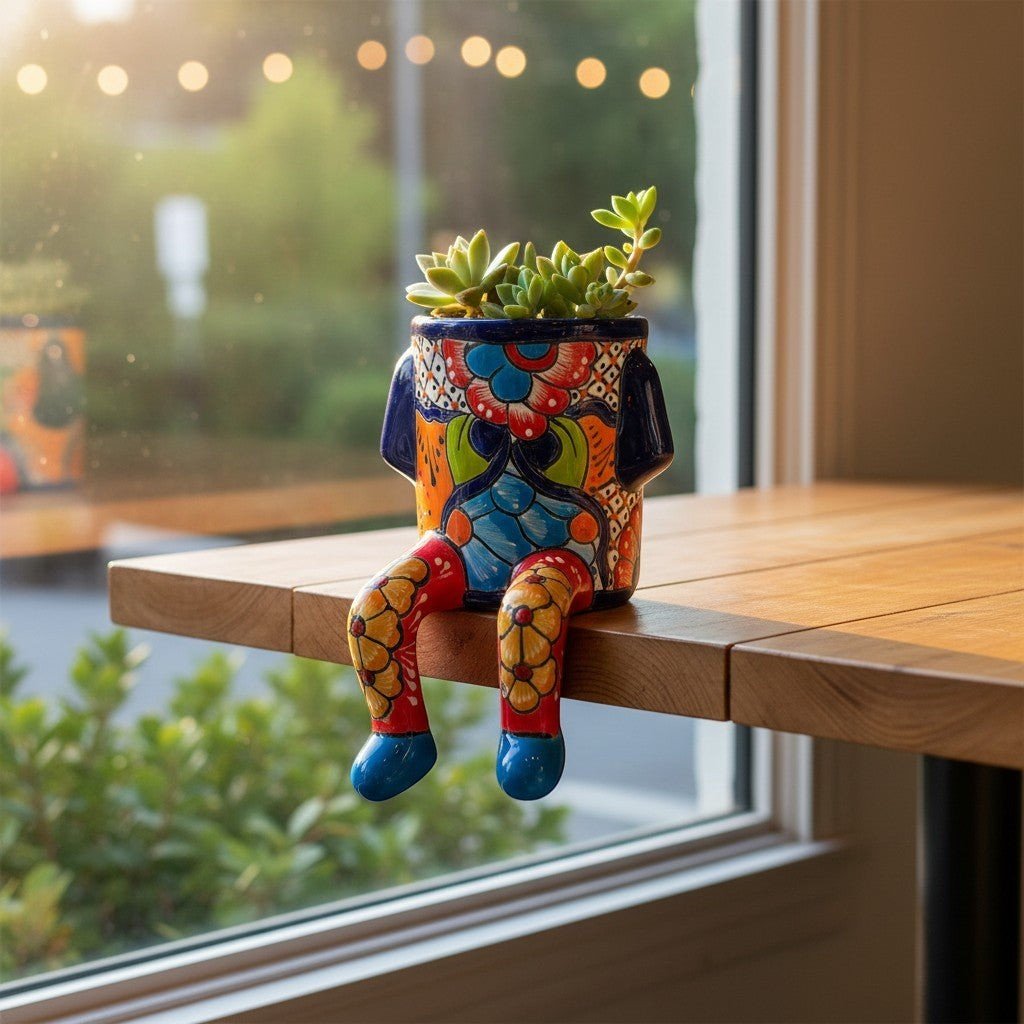 Talavera Person Planter | Table Edge Pot with Arms and Legs La Vie Bien Talavera Person Planter | Table Edge Pot with Arms and Legs