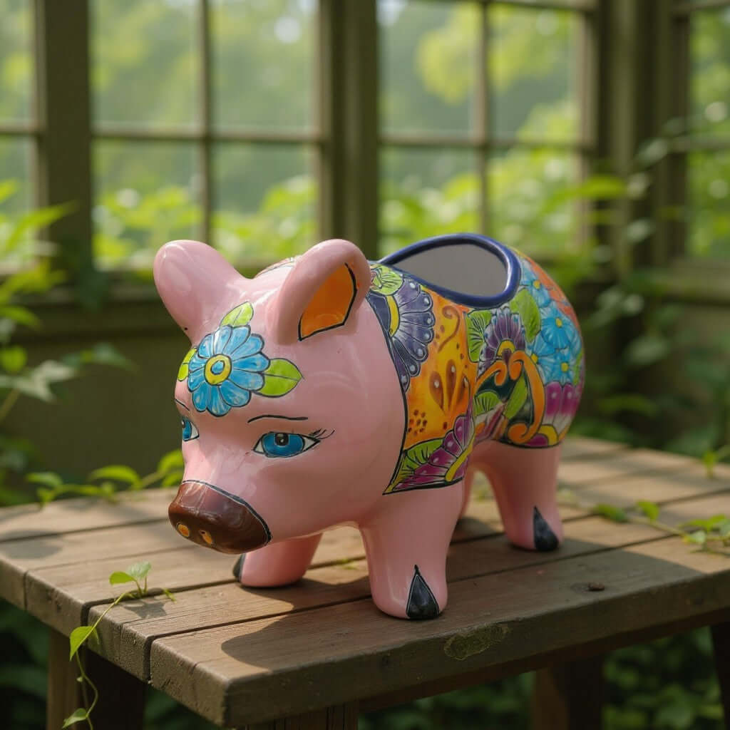 Talavera Pig Planter | Colorful Hand-Painted Mexican Pottery Talavera Planter La Vie Bien Talavera Pig Planter | Colorful Hand-Painted Mexican Pottery