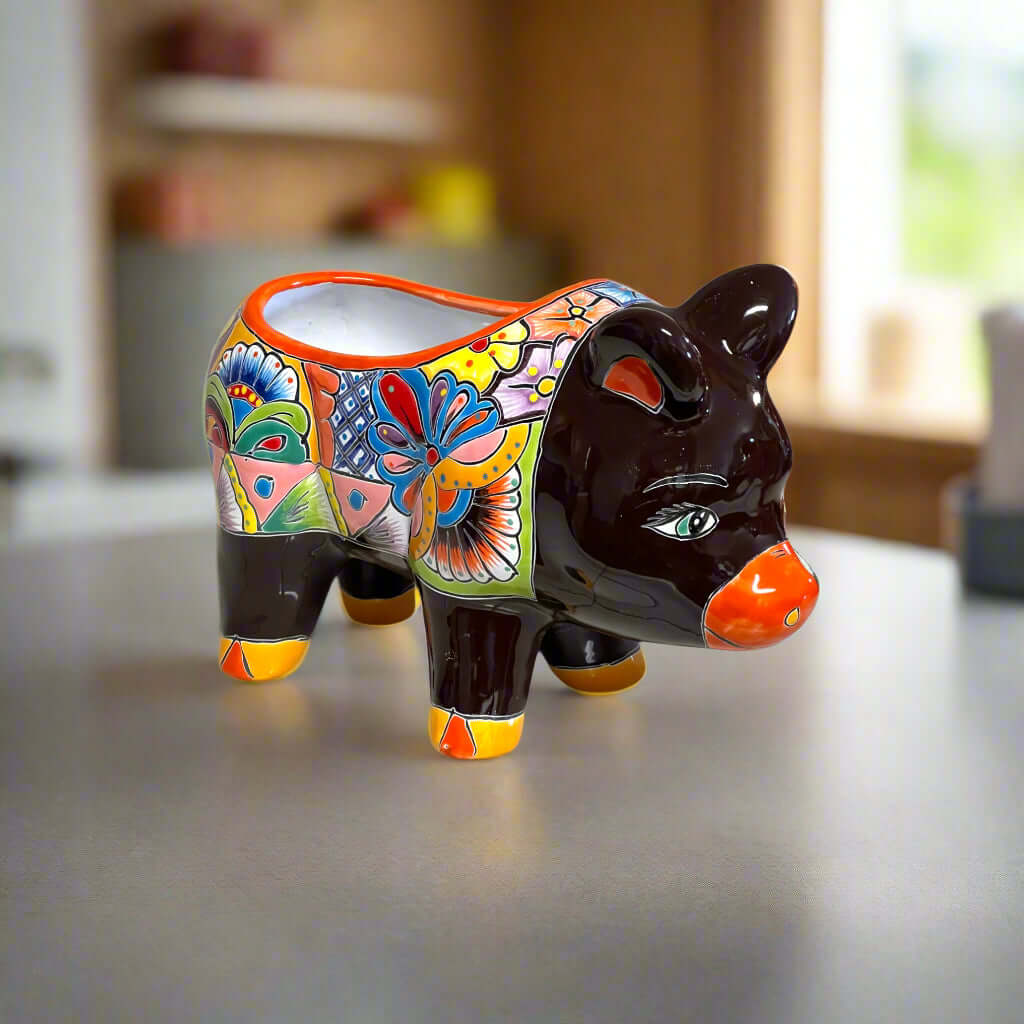 Talavera Pig Planter | Colorful Hand - Painted Mexican Pottery Talavera Planter La Vie Bien Talavera Pig Planter | Colorful Hand - Painted Mexican Pottery
