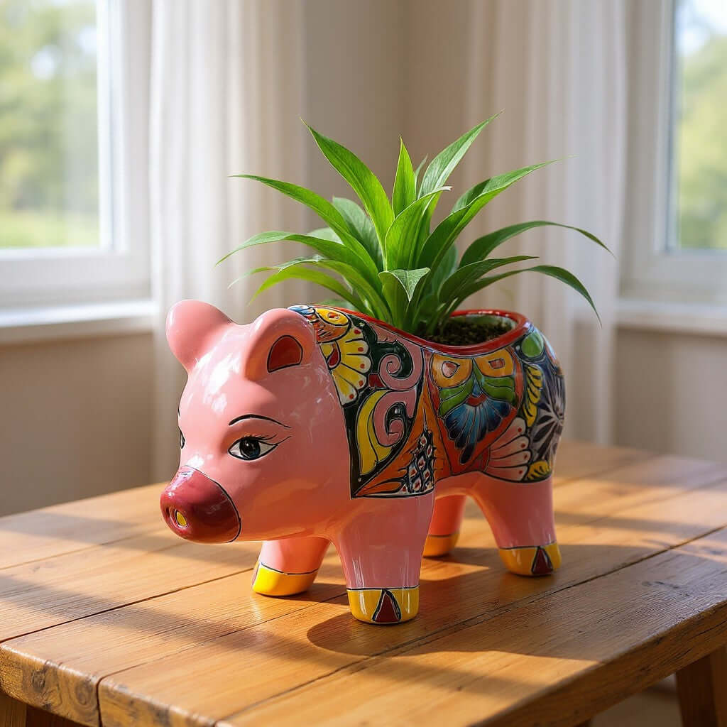 Talavera Pig Planter | Colorful Hand-Painted Mexican Pottery Talavera Planter La Vie Bien Talavera Pig Planter | Colorful Hand-Painted Mexican Pottery