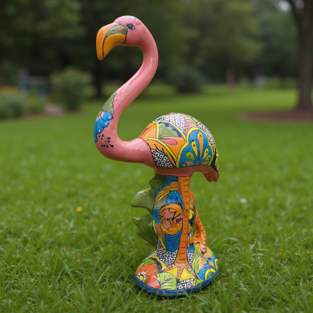 Talavera Pink Flamingo Sculpture | Vibrant Garden Art Talavera Statue La Vie Bien Talavera Pink Flamingo Sculpture | Vibrant Garden Art