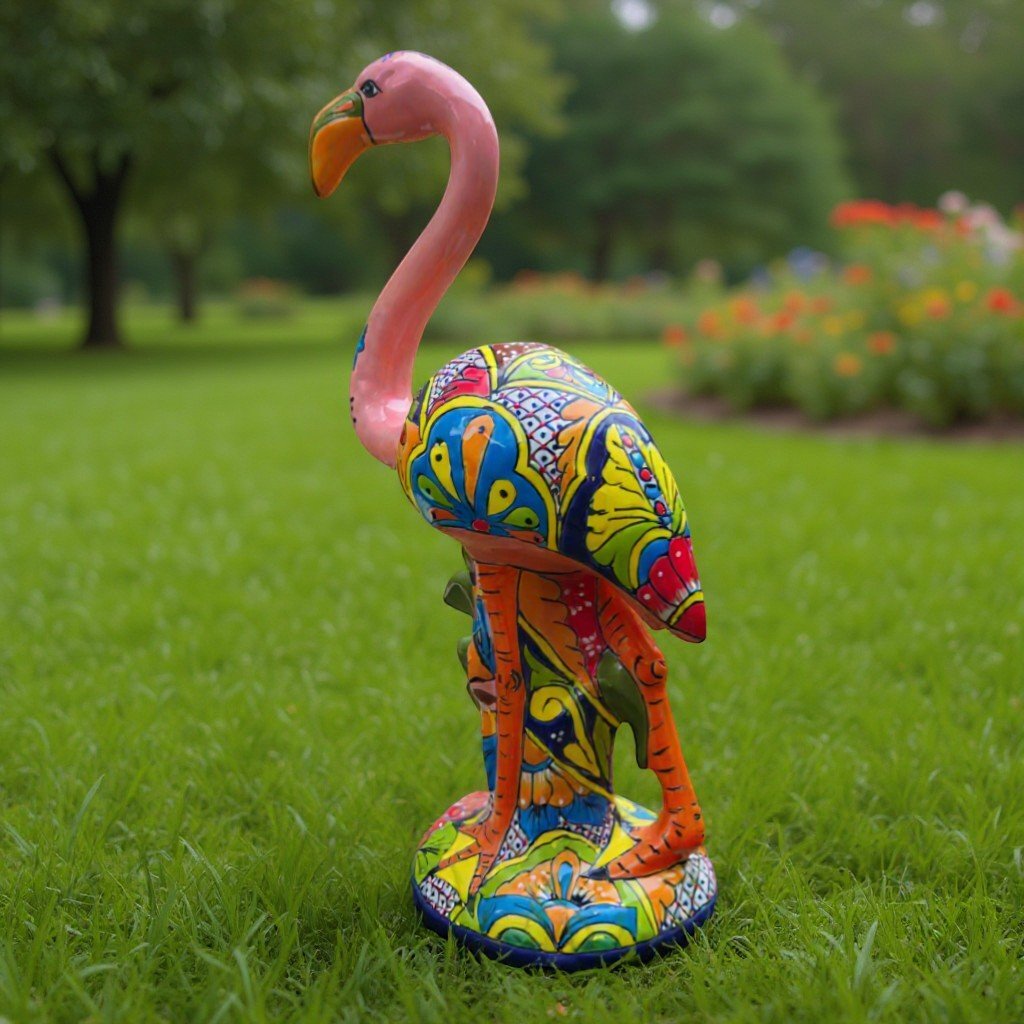 Talavera Pink Flamingo Sculpture | Vibrant Garden Art Talavera Statue La Vie Bien Talavera Pink Flamingo Sculpture | Vibrant Garden Art