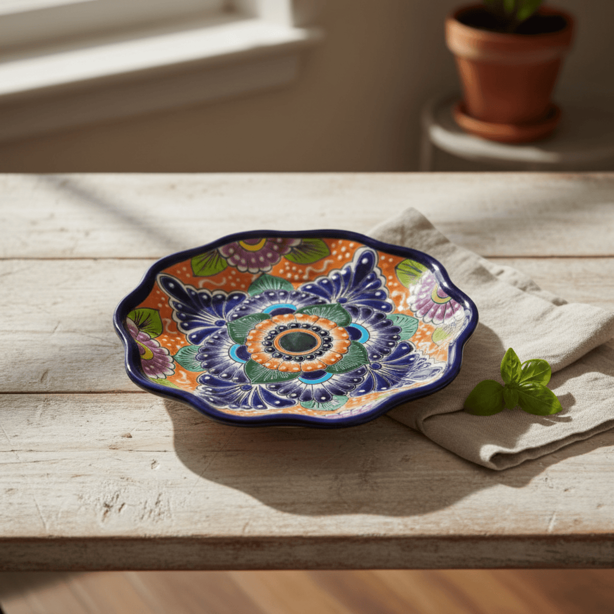 Talavera Plate | Hand-Painted Mexican Folk Art Dinnerware Talavera Plate La Vie Bien Talavera Plate | Hand-Painted Mexican Folk Art Dinnerware