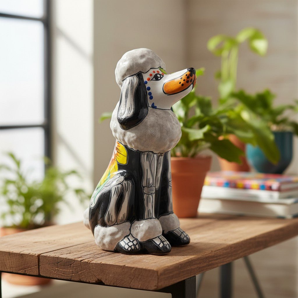 Talavera Poodle Statue | Day of the Dead Ceramic Art Talavera Statue La Vie Bien Talavera Poodle Statue | Day of the Dead Ceramic Art