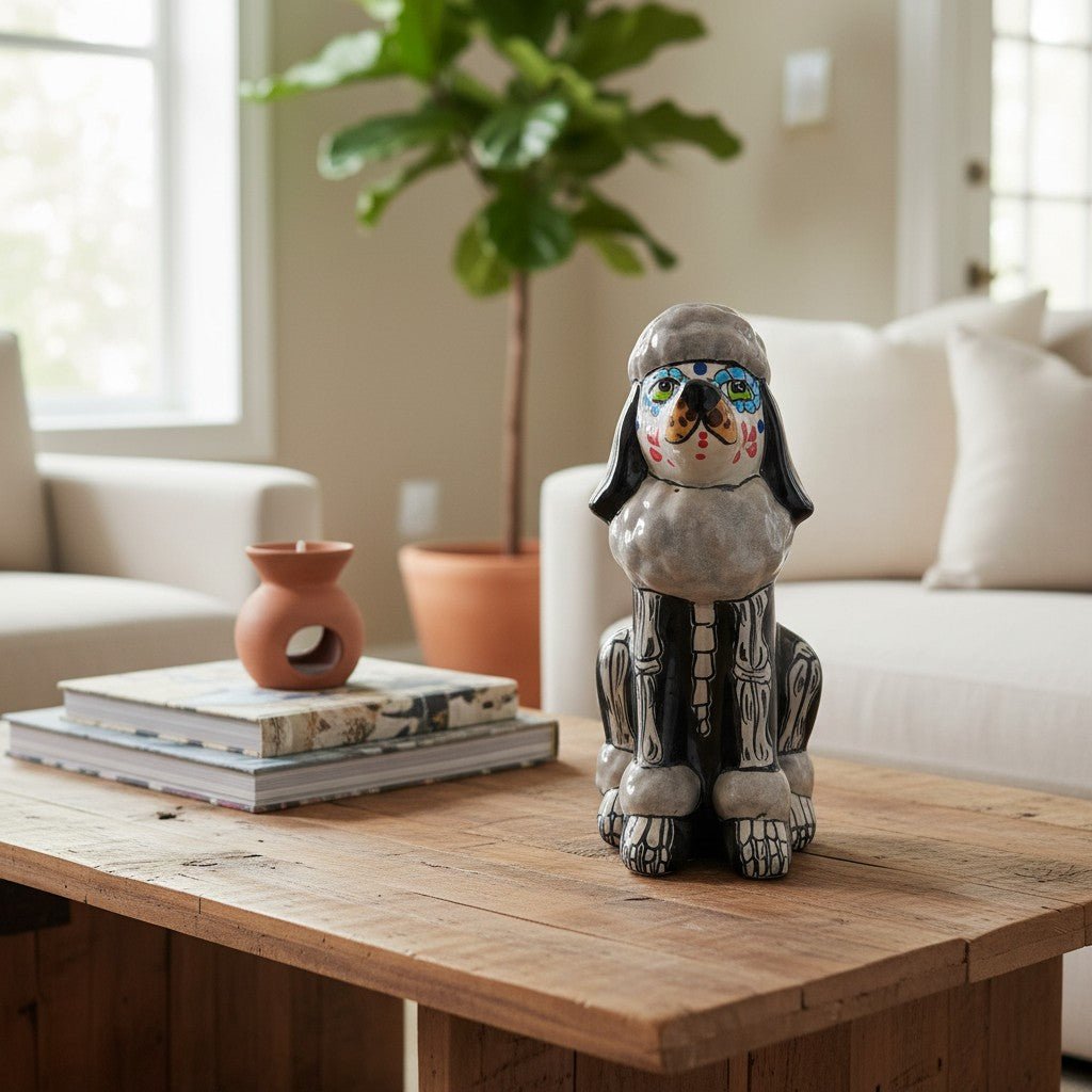 Talavera Poodle Statue | Day of the Dead Ceramic Art Talavera Statue La Vie Bien Talavera Poodle Statue | Day of the Dead Ceramic Art