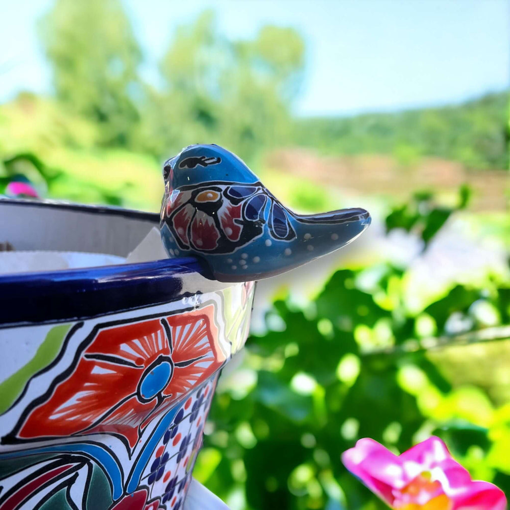 Talavera Pot Perching Bird | Handpainted Mexican Accent Talavera Figurine La Vie Bien Talavera Pot Perching Bird | Handpainted Mexican Accent
