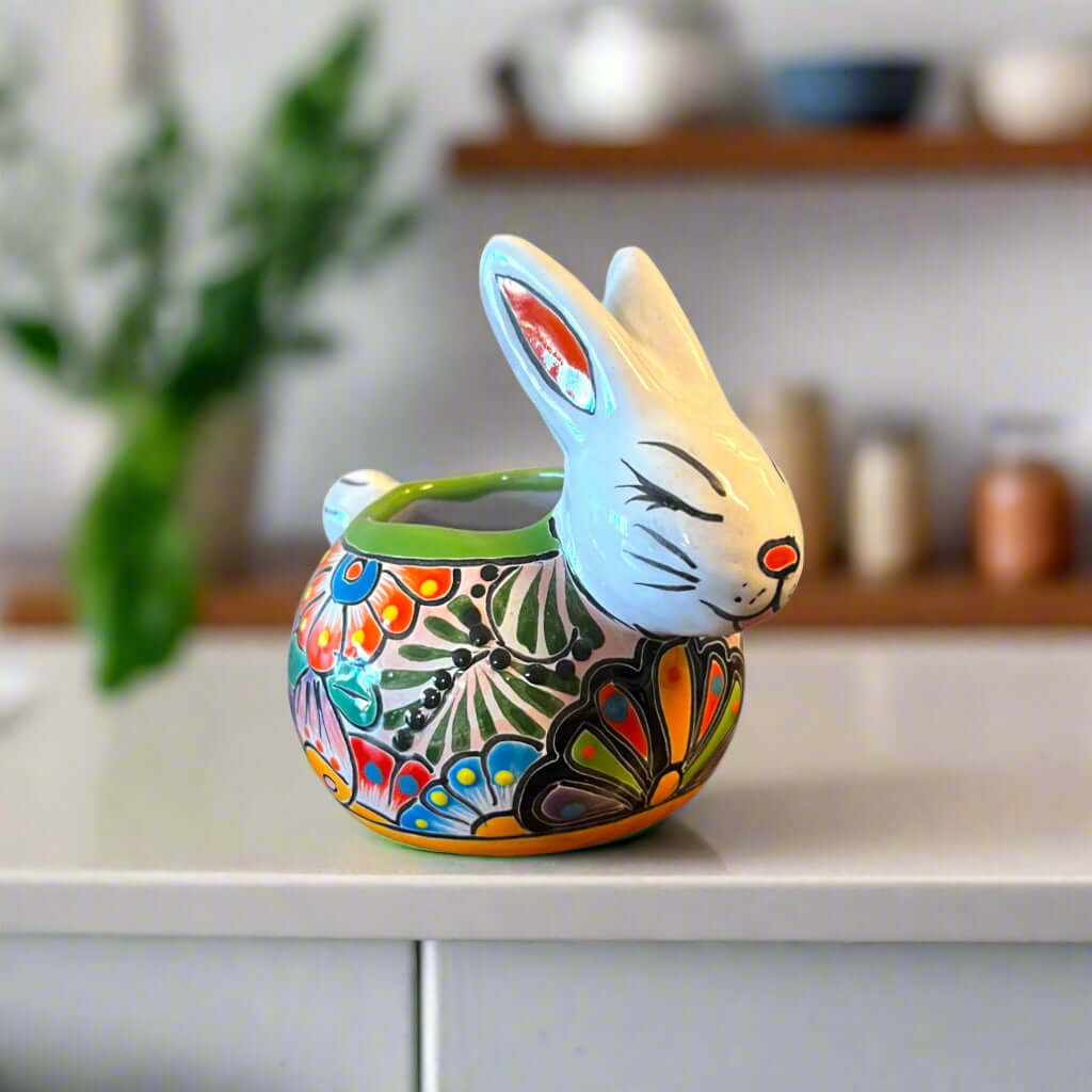 Talavera Rabbit Planter | Handcrafted Mexican Bunny Pot Talavera Figurine La Vie Bien Talavera Rabbit Planter | Handcrafted Mexican Bunny Pot