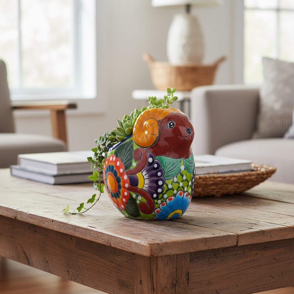Talavera Ram Planter | Colorful Mexican Sheep Ceramic Pot Talavera Planter La Vie Bien Talavera Ram Planter | Colorful Mexican Sheep Ceramic Pot