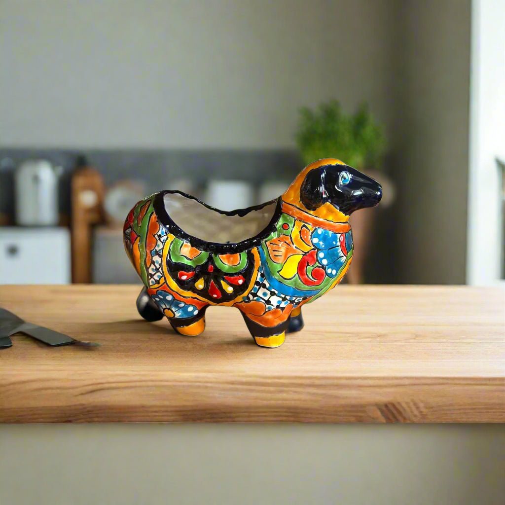 Talavera Ram Planter | Hand - Painted Mexican Ceramic Sheep Pot Talavera Planter La Vie Bien Talavera Ram Planter | Hand - Painted Mexican Ceramic Sheep Pot