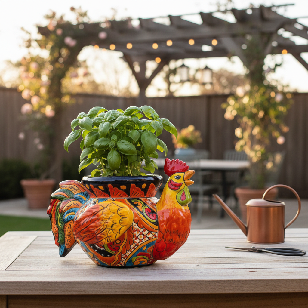 Talavera Rooster Planter | Handcrafted Colorful Mexican Ceramic Pot Talavera Planter La Vie Bien Talavera Rooster Planter | Handcrafted Colorful Mexican Ceramic Pot