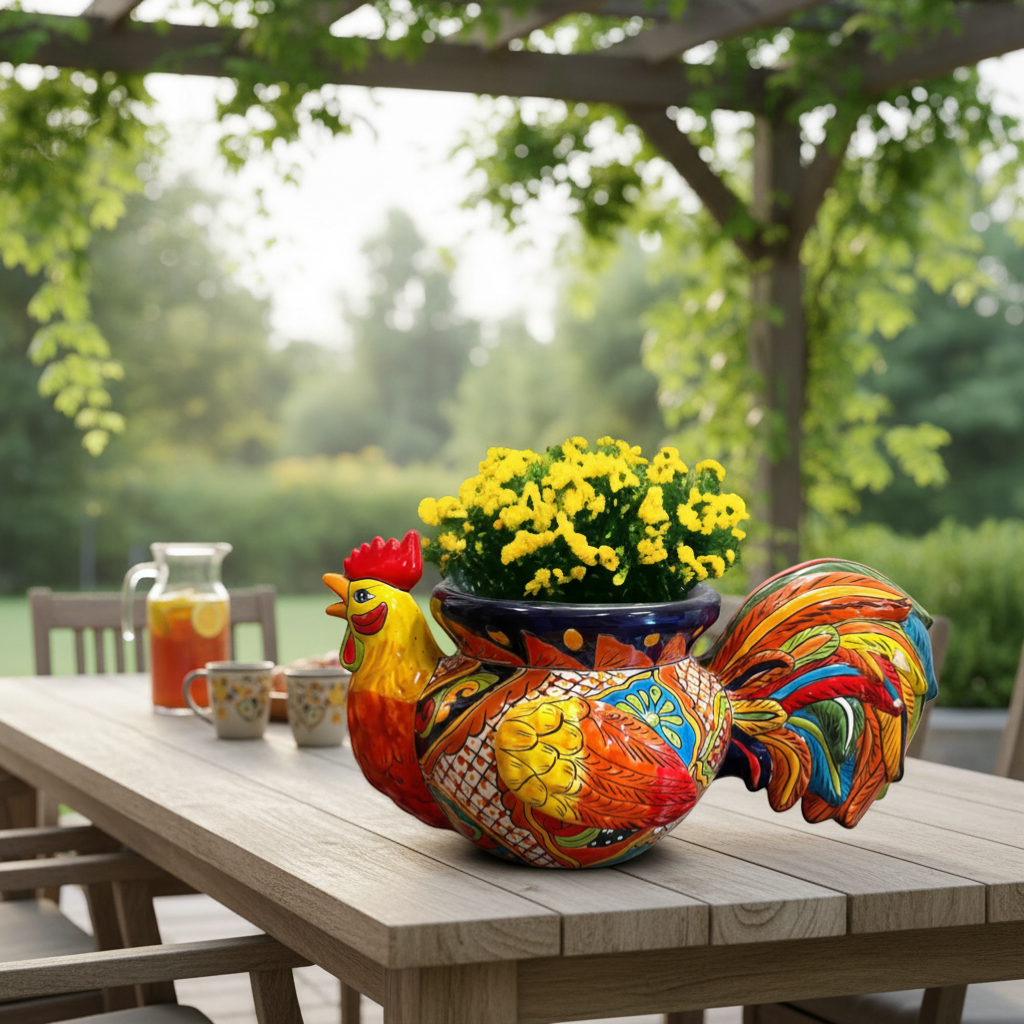Talavera Rooster Planter | Handcrafted Colorful Mexican Ceramic Pot Talavera Planter La Vie Bien Talavera Rooster Planter | Handcrafted Colorful Mexican Ceramic Pot