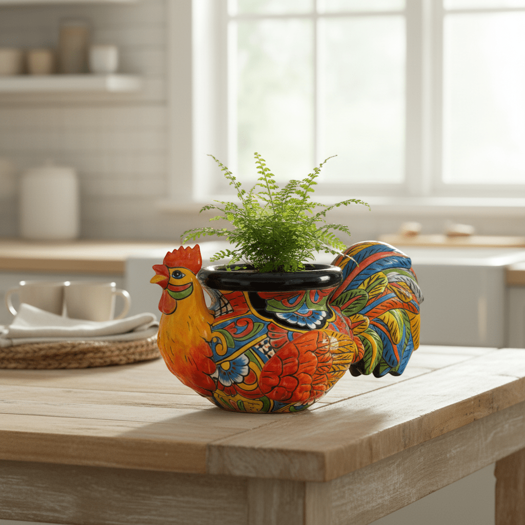 Talavera Rooster Planter | Handcrafted Colorful Mexican Ceramic Pot Talavera Planter La Vie Bien Talavera Rooster Planter | Handcrafted Colorful Mexican Ceramic Pot