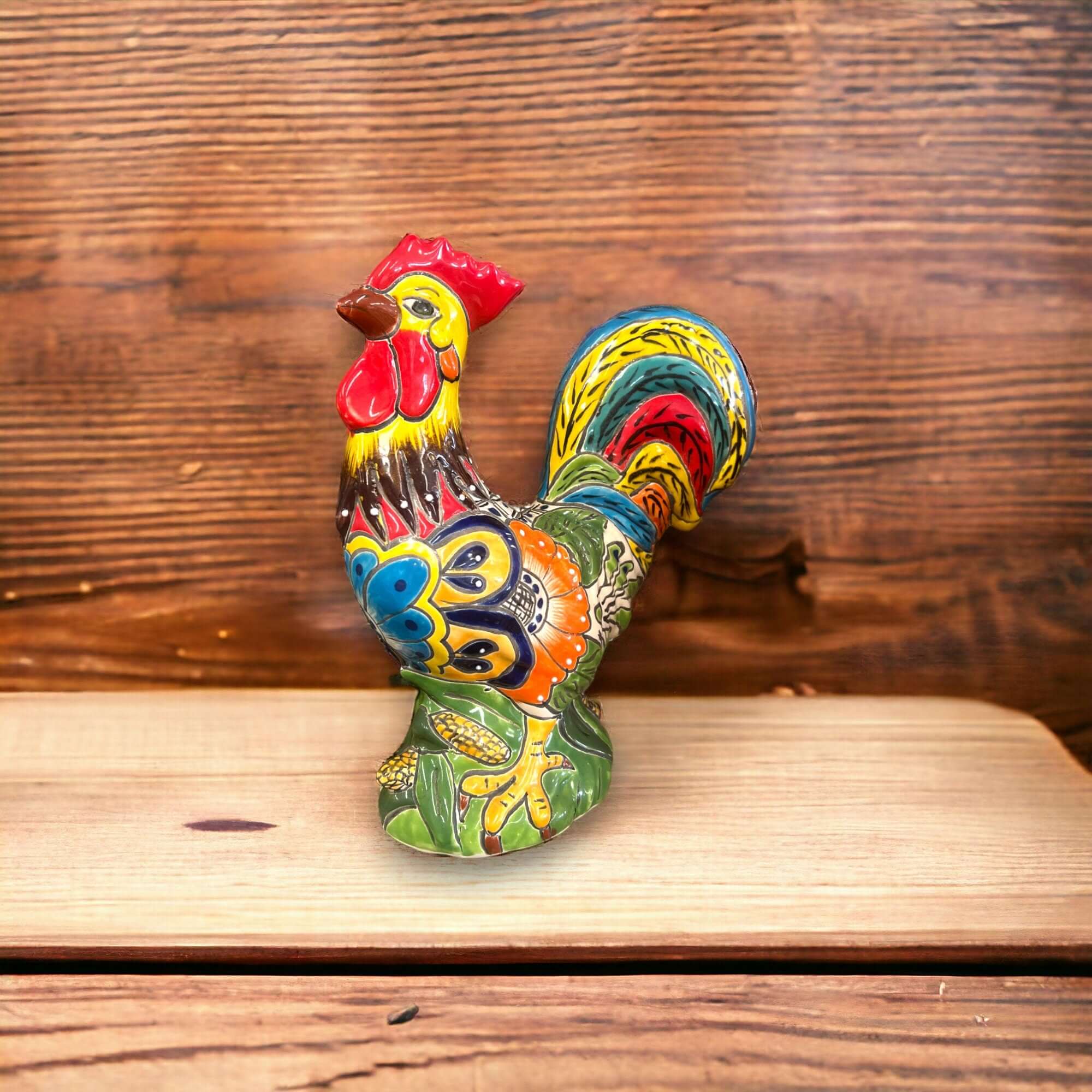 Talavera Rooster Statue | Colorful Handmade Mexican Farmhouse Decor Talavera Statue La Vie Bien Talavera Rooster Statue | Colorful Handmade Mexican Farmhouse Decor