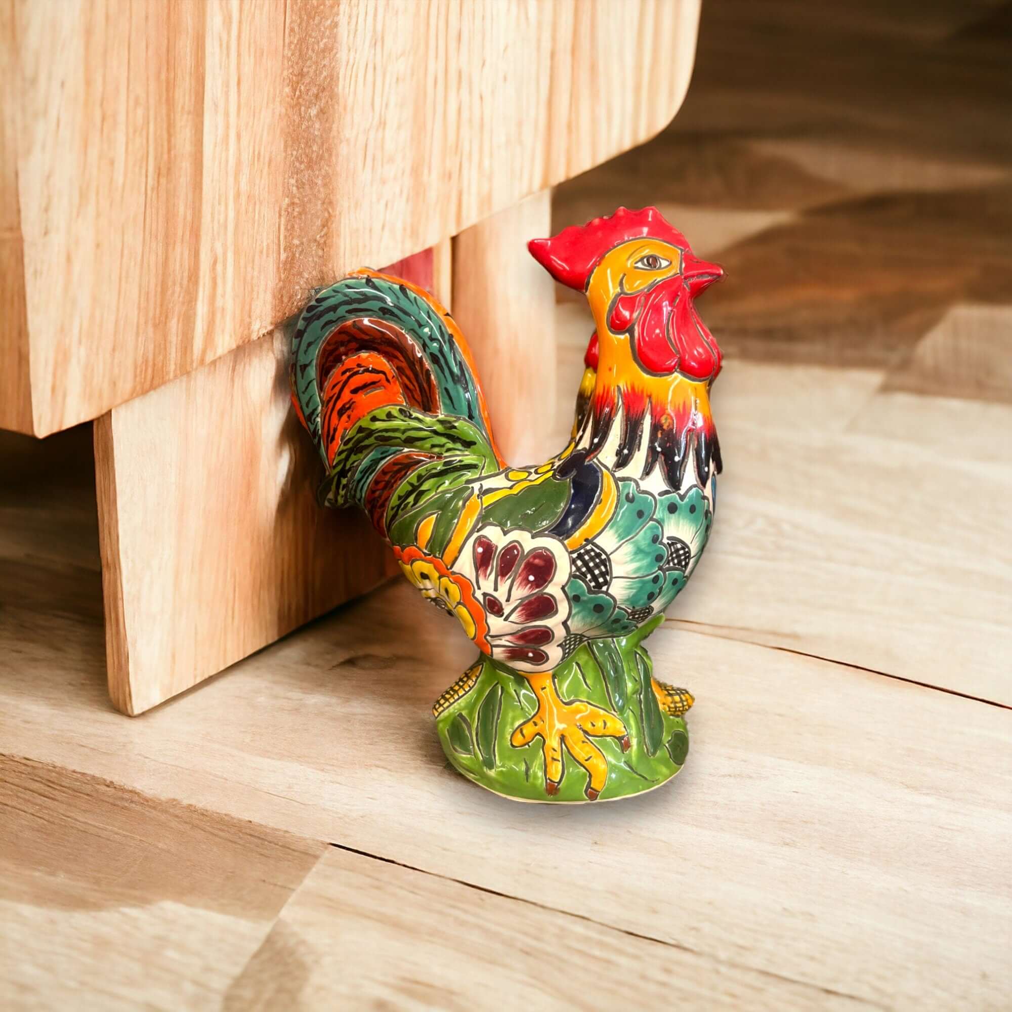 Talavera Rooster Statue | Colorful Handmade Mexican Farmhouse Decor Talavera Statue La Vie Bien Talavera Rooster Statue | Colorful Handmade Mexican Farmhouse Decor