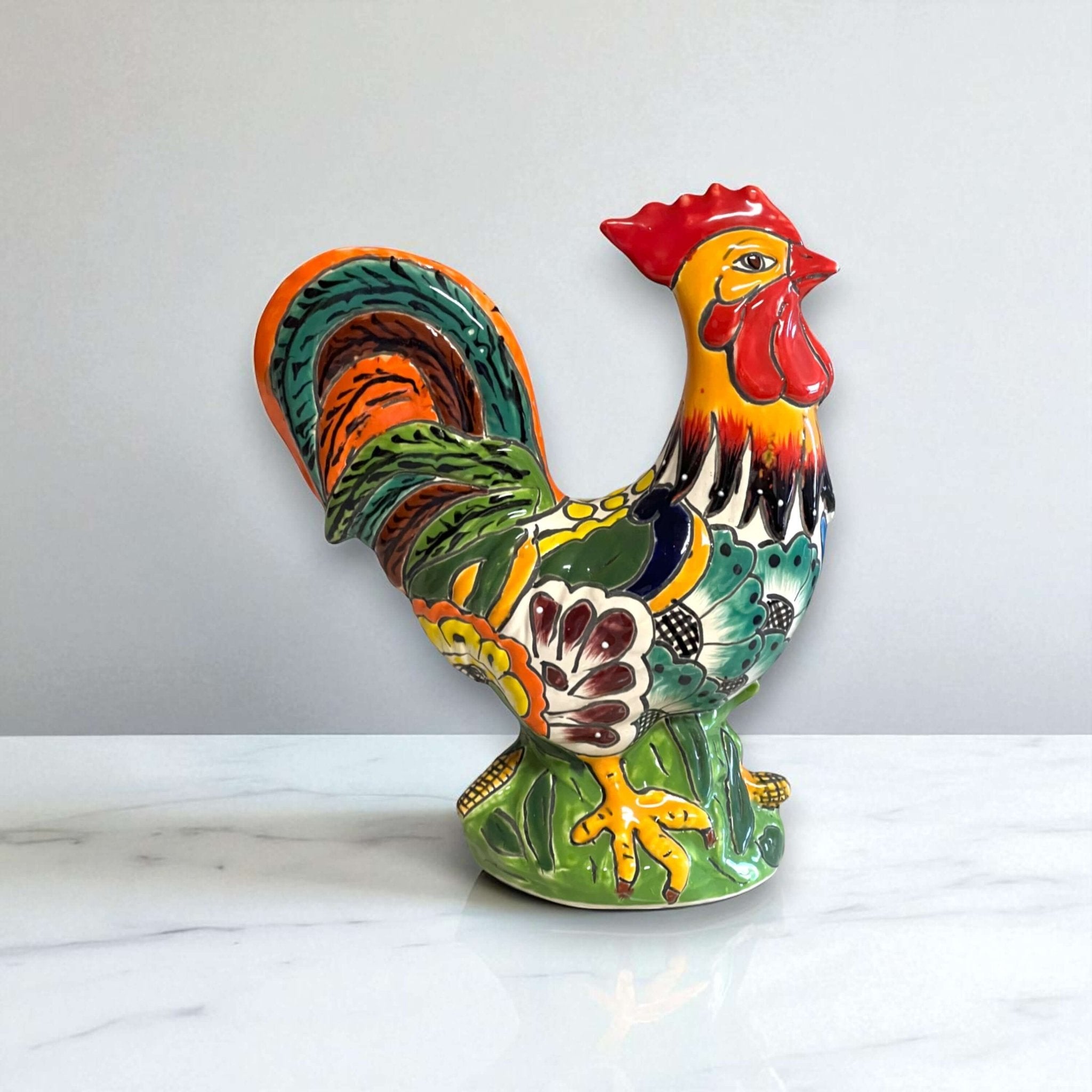 Talavera Rooster Statue | Colorful Handmade Mexican Farmhouse Decor Talavera Statue La Vie Bien Talavera Rooster Statue | Colorful Handmade Mexican Farmhouse Decor