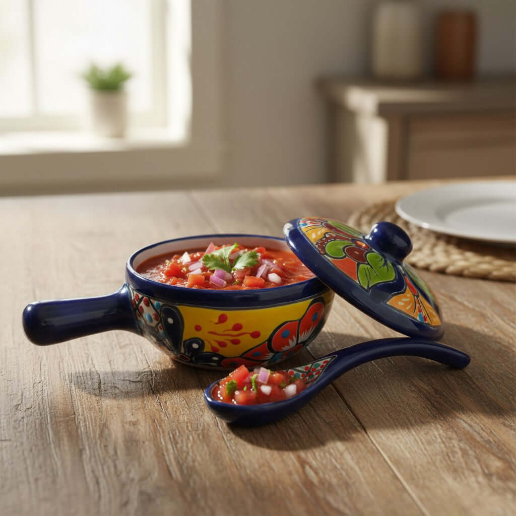 Talavera Salsa Bowl with Lid | Hand-Painted Ceramic Salsera Talavera Salsa Bowl La Vie Bien Talavera Salsa Bowl with Lid | Hand-Painted Ceramic Salsera