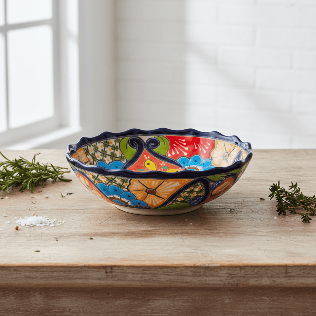 Talavera Scalloped Bowl | Colorful Hand-Painted Mexican Ceramic Talavera Bowl La Vie Bien Talavera Scalloped Bowl | Colorful Hand-Painted Mexican Ceramic