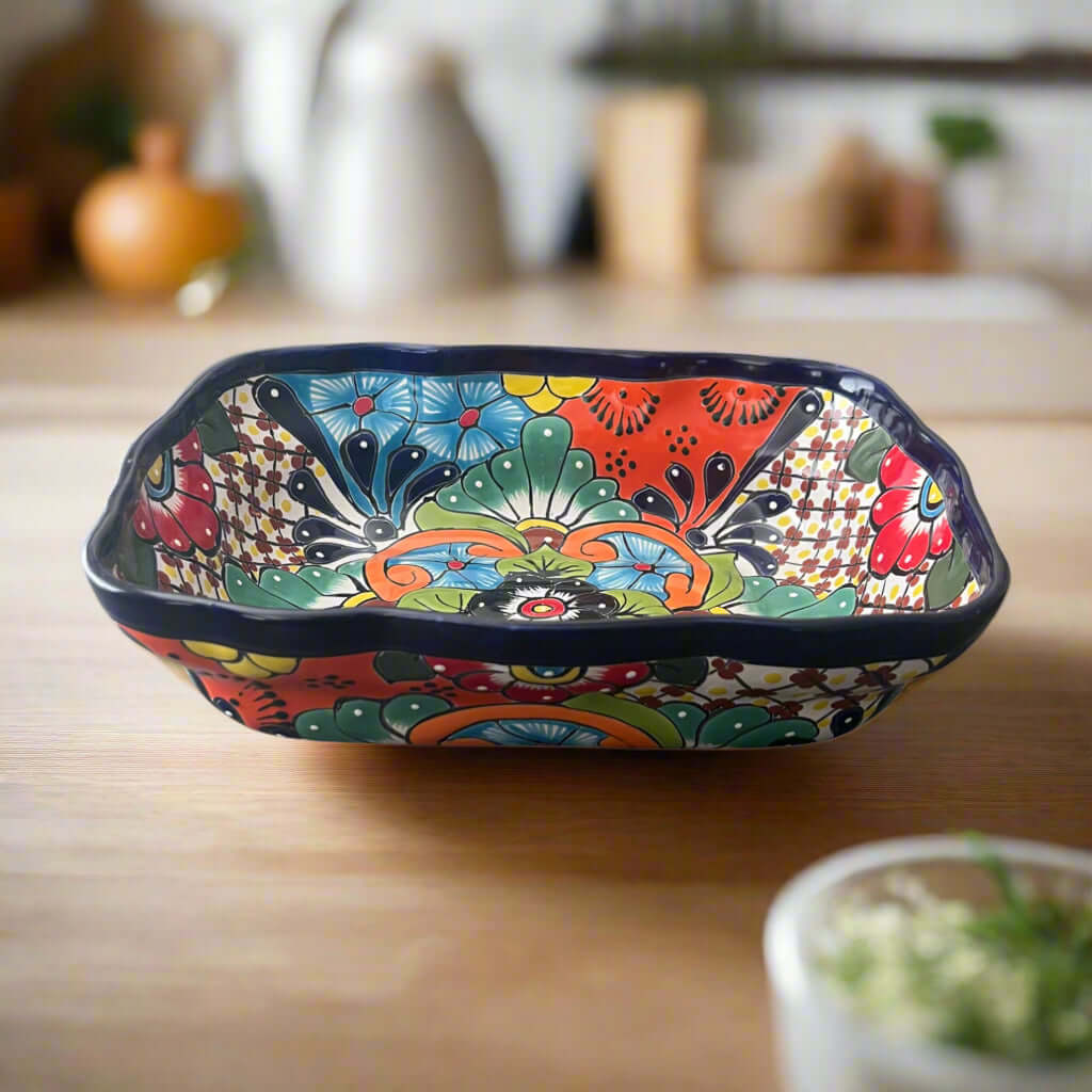 Talavera Serving Dish | Large Hand - Painted Mexican Ceramic Bowl Talavera Serving Tray La Vie Bien Talavera Serving Dish | Large Hand - Painted Mexican Ceramic Bowl