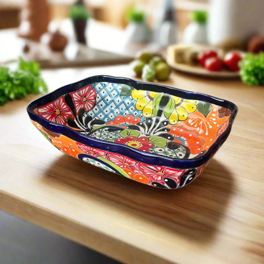 Talavera Serving Dish | Large Hand - Painted Mexican Ceramic Bowl Talavera Serving Tray La Vie Bien Talavera Serving Dish | Large Hand - Painted Mexican Ceramic Bowl