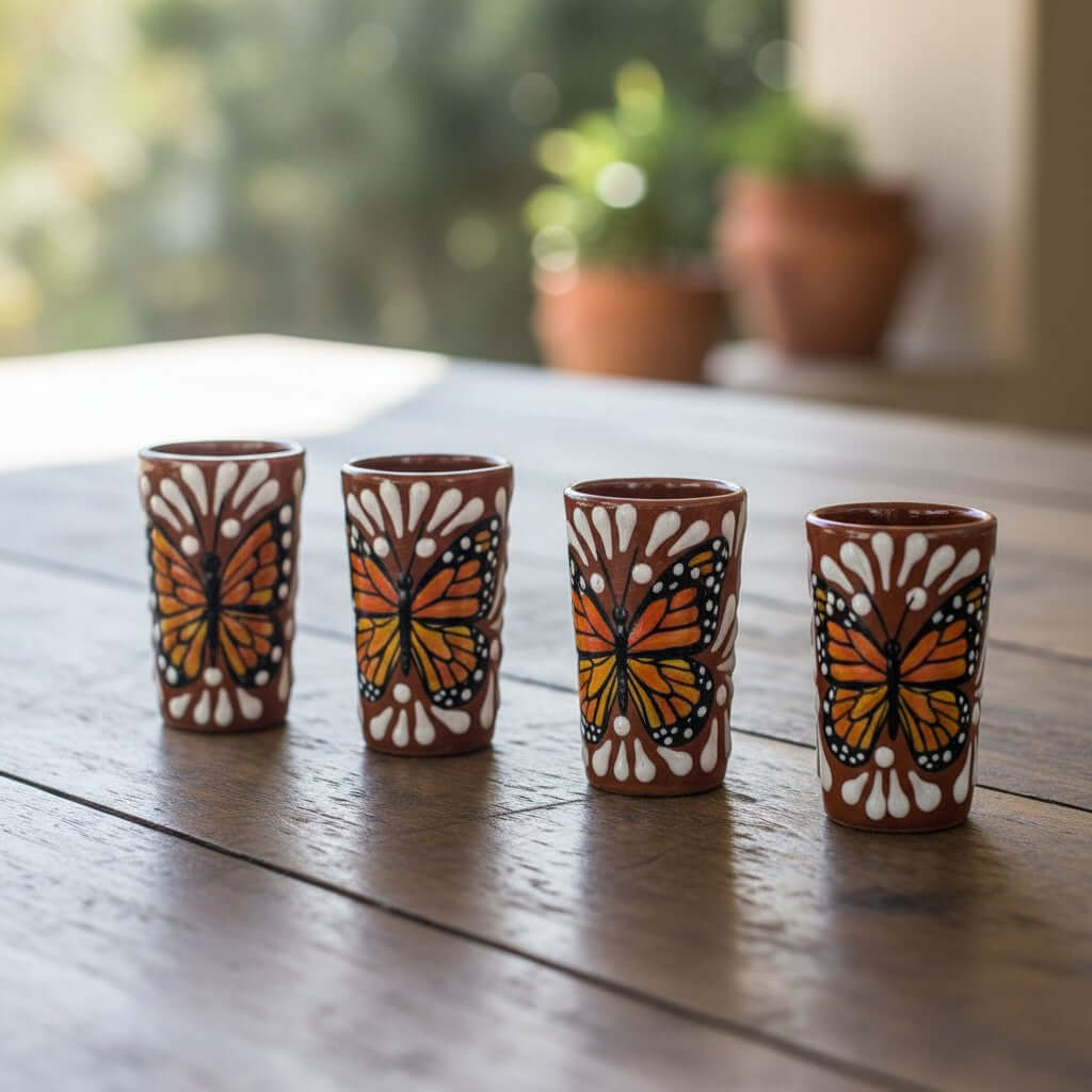 Talavera Shot Glass | Monarch Butterfly Design Mexican Shot Glass La Vie Bien Talavera Shot Glass | Monarch Butterfly Design