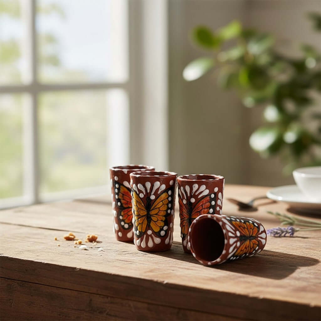 Talavera Shot Glass | Monarch Butterfly Design Mexican Shot Glass La Vie Bien Talavera Shot Glass | Monarch Butterfly Design