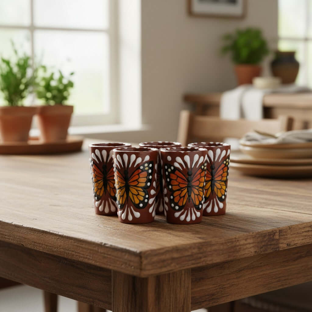 Talavera Shot Glass | Monarch Butterfly Design Mexican Shot Glass La Vie Bien Talavera Shot Glass | Monarch Butterfly Design