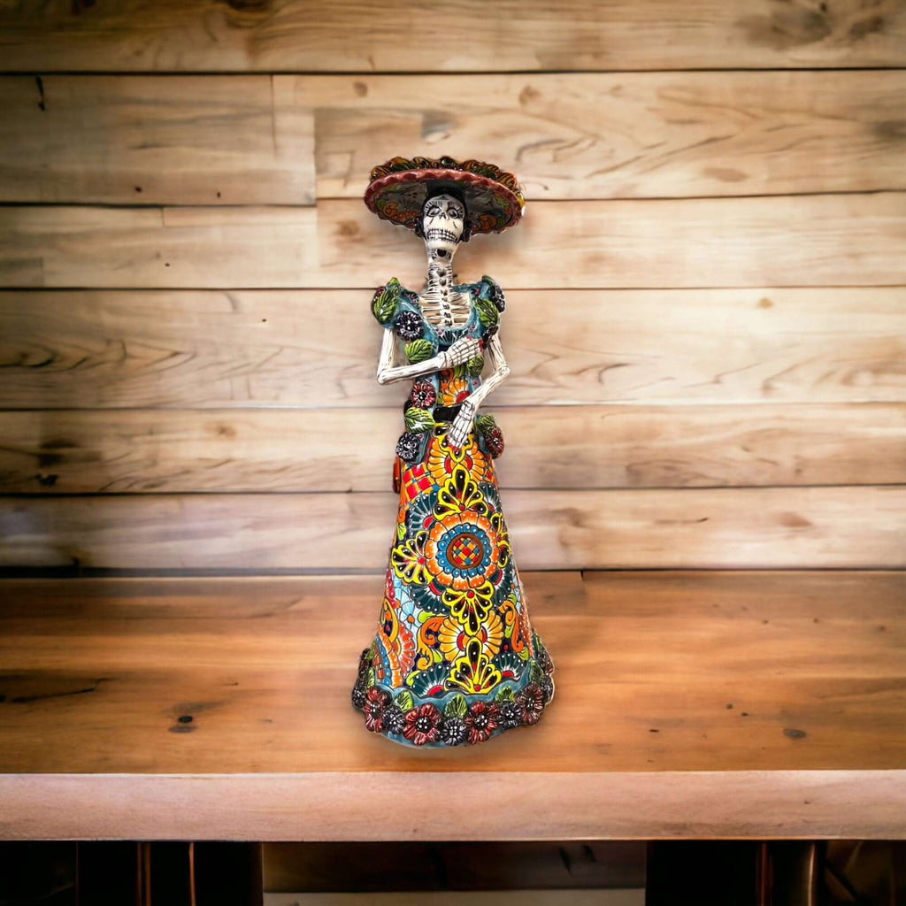 Talavera Skeleton Bride & Groom Set | Day of the Dead Pottery Talavera Statue La Vie Bien Talavera Skeleton Bride & Groom Set | Day of the Dead Pottery