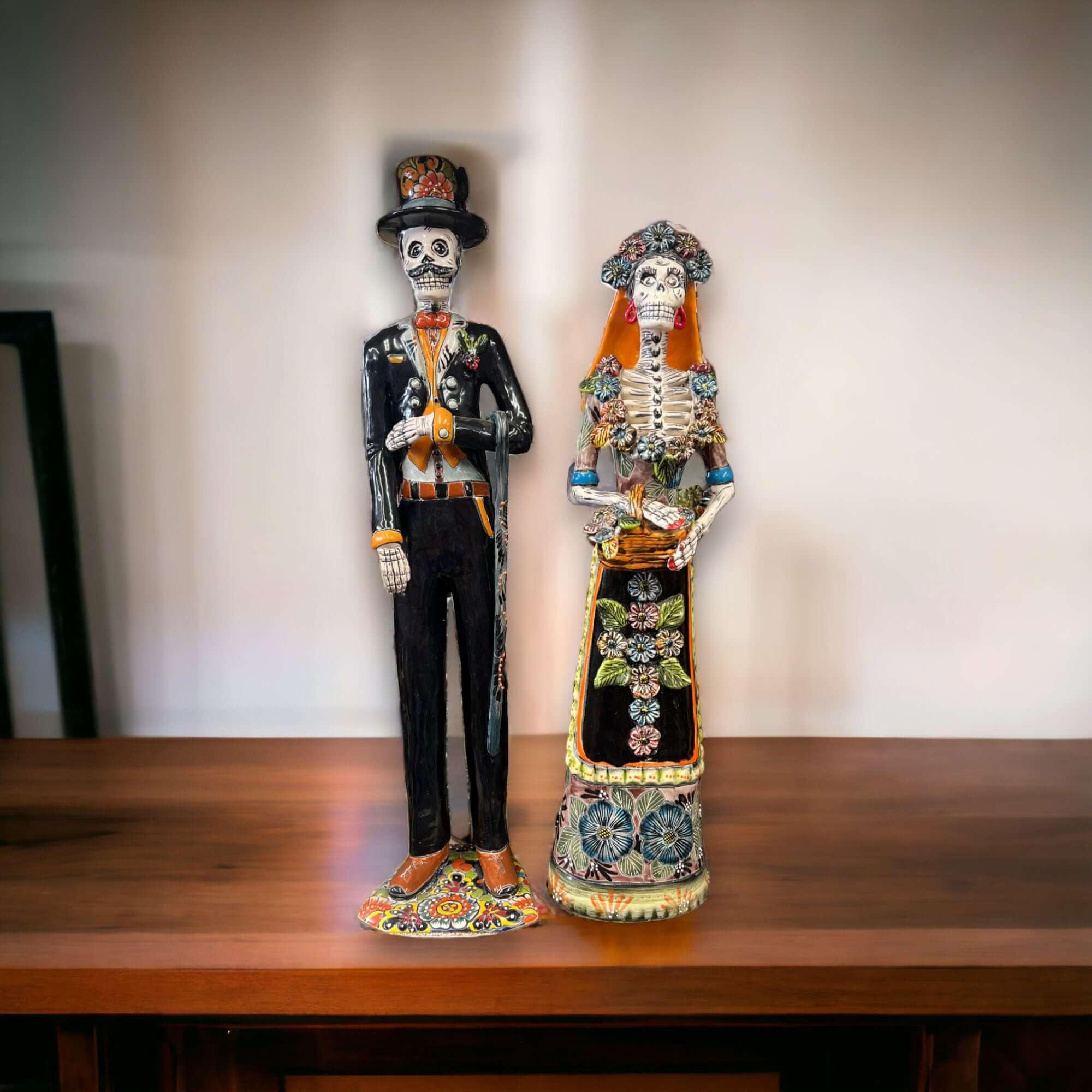 Talavera Skeleton Bride & Groom Set | Day of the Dead Pottery Talavera Statue La Vie Bien Talavera Skeleton Bride & Groom Set | Day of the Dead Pottery