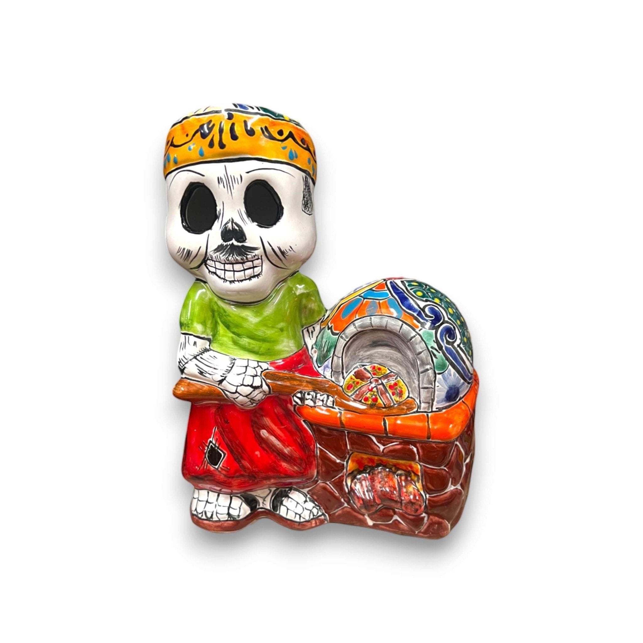 Talavera Skeleton Cook | 8" Day of the Dead Chef Figurine with Oven Talavera Statue La Vie Bien Talavera Skeleton Cook | 8" Day of the Dead Chef Figurine with Oven