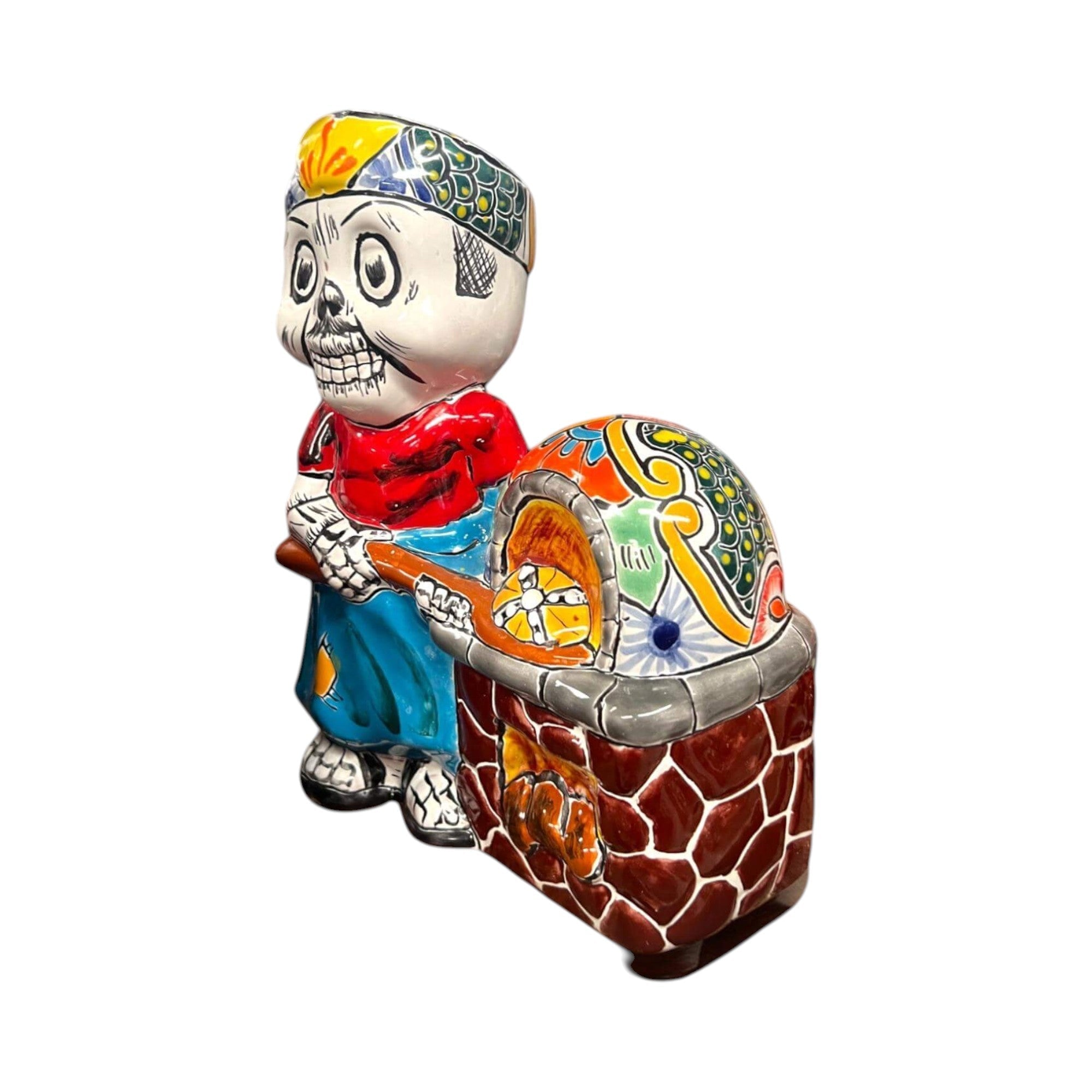 Talavera Skeleton Cook | 8" Day of the Dead Chef Figurine with Oven Talavera Statue La Vie Bien Talavera Skeleton Cook | 8" Day of the Dead Chef Figurine with Oven