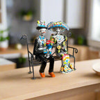 Talavera Skeleton Couple on Bench | Day of the Dead Mexican Decor Talavera Statue La Vie Bien Talavera Skeleton Couple on Bench | Day of the Dead Mexican Decor