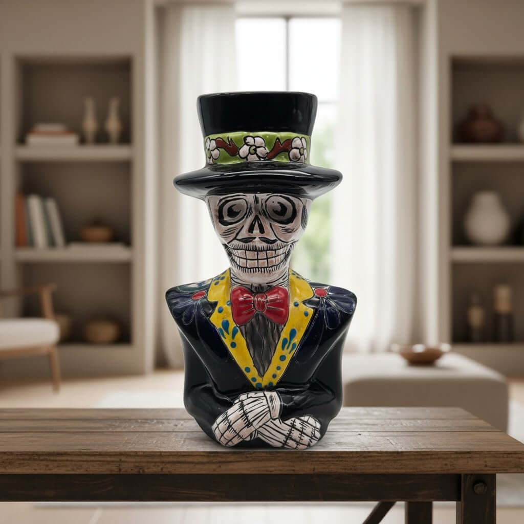 Talavera Skeleton Statue | Day of the Dead Catrin Talavera Planter La Vie Bien Talavera Skeleton Statue | Day of the Dead Catrin