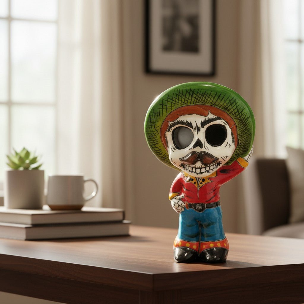 Talavera Skeleton Statue | Day of the Dead Figurine with Sombrero Talavera Statue La Vie Bien Talavera Skeleton Statue | Day of the Dead Figurine with Sombrero