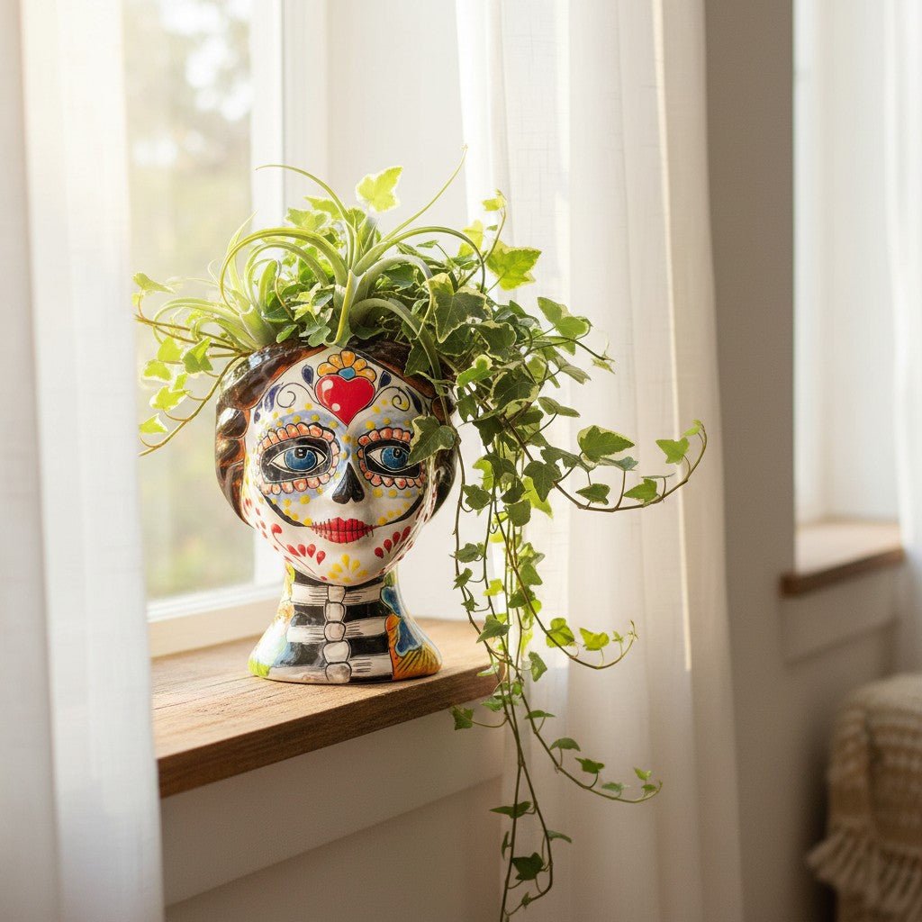 Talavera Skull Face Planter | Hand-Painted Day of the Dead Pottery Talavera Planter La Vie Bien Talavera Skull Face Planter | Hand-Painted Day of the Dead Pottery