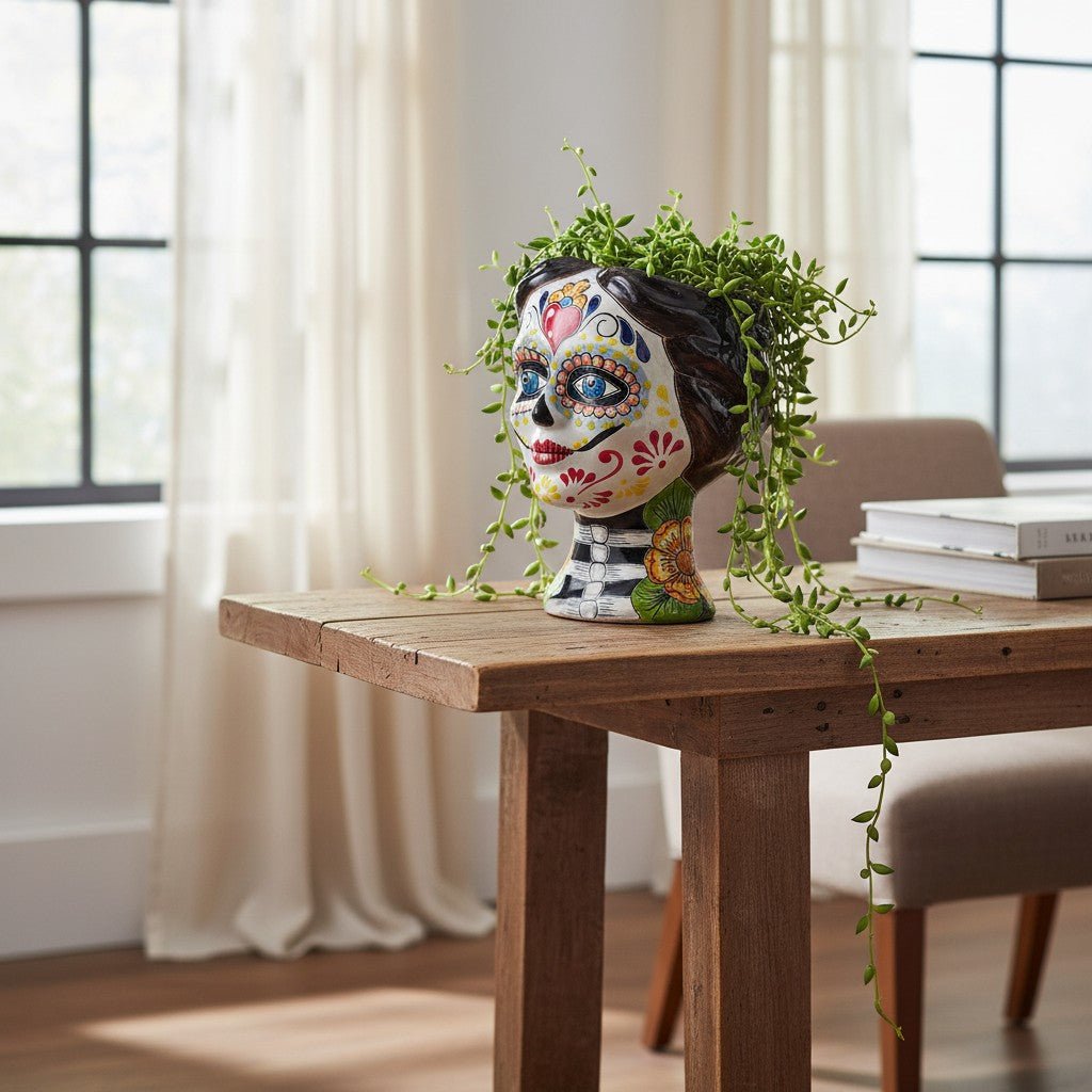 Talavera Skull Face Planter | Hand-Painted Day of the Dead Pottery Talavera Planter La Vie Bien Talavera Skull Face Planter | Hand-Painted Day of the Dead Pottery