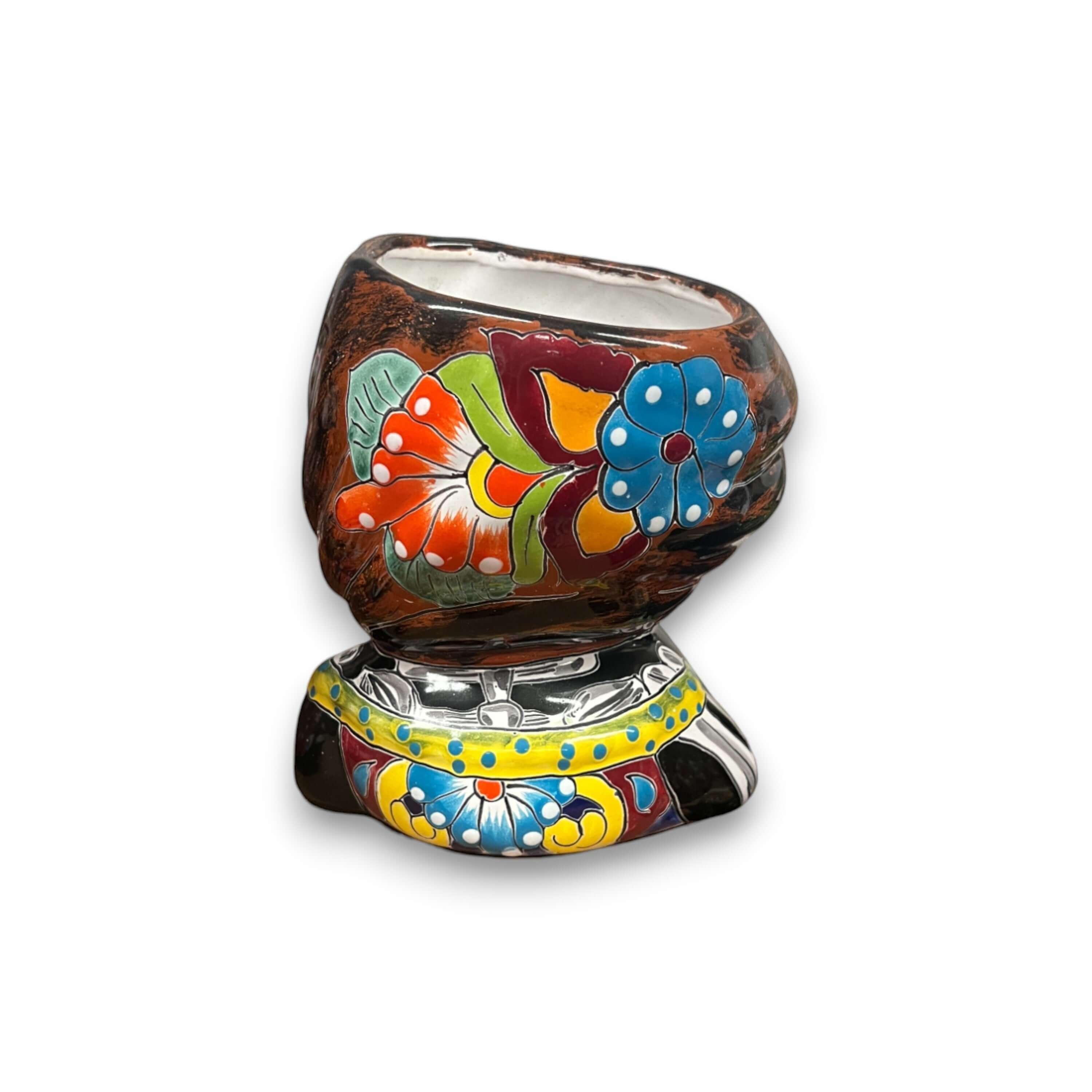 Talavera Skull Girl Planter | Hand-Painted Day of the Dead Pot