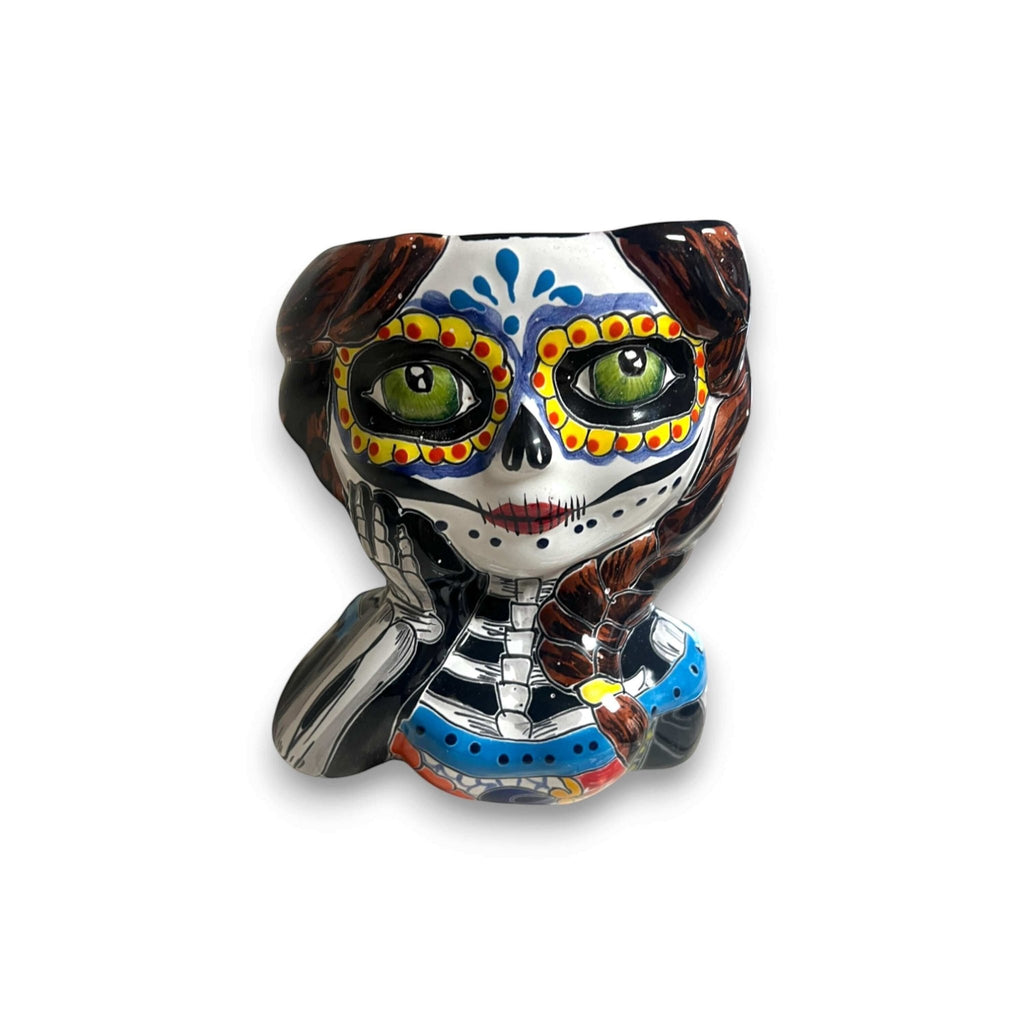 Talavera Skull Girl Planter | Hand - Painted Day of the Dead Pot Talavera Planter La Vie Bien Talavera Skull Girl Planter | Hand - Painted Day of the Dead Pot
