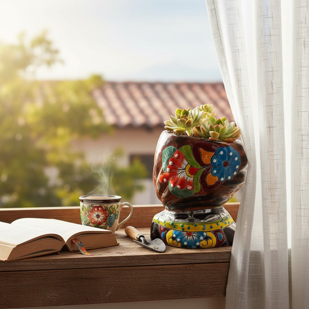 Talavera Skull Girl Planter | Hand - Painted Day of the Dead Pot Talavera Planter La Vie Bien Talavera Skull Girl Planter | Hand - Painted Day of the Dead Pot