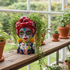 Talavera Skull Lady Planter | Colorful Day of the Dead Art