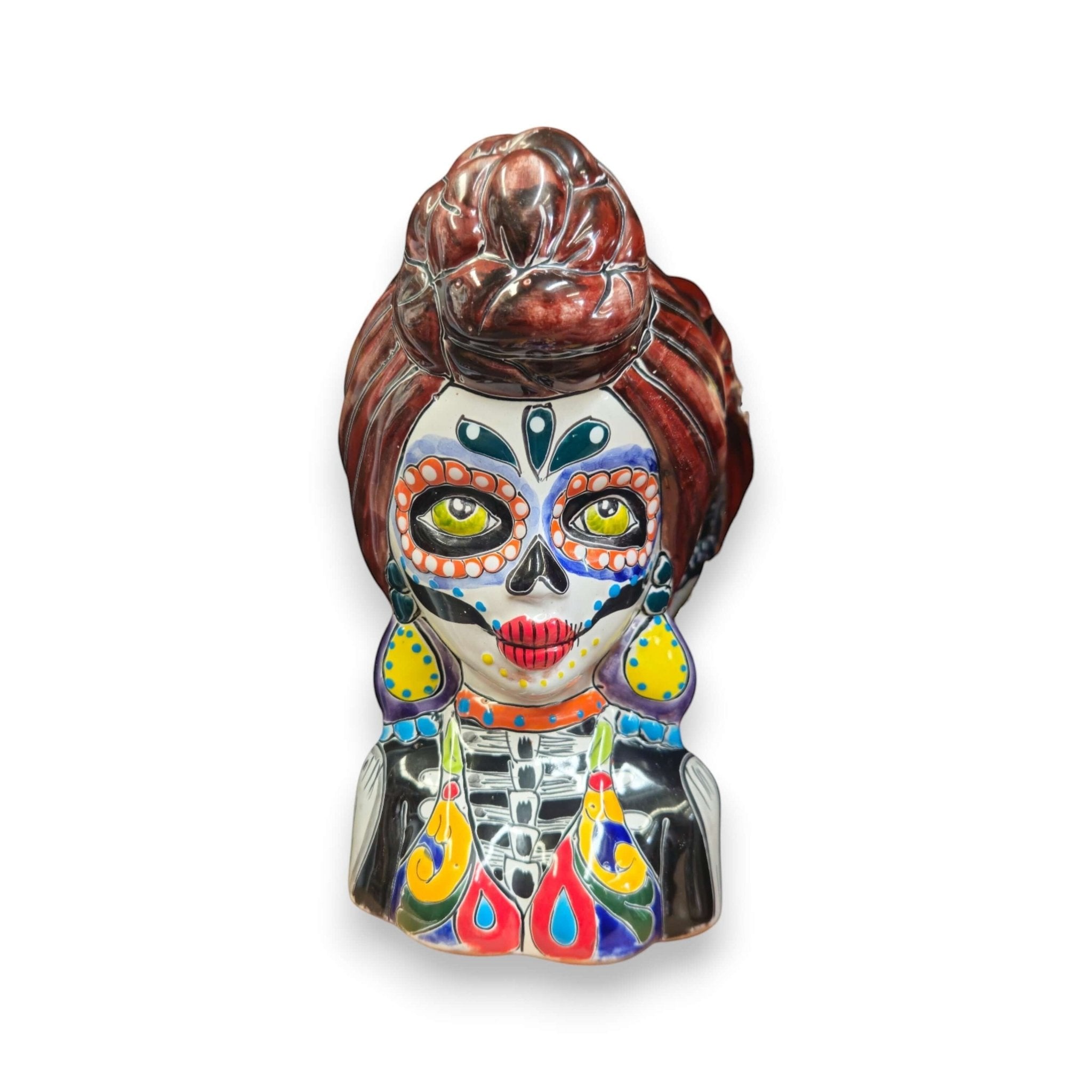 Talavera Skull Lady Planter | Colorful Day of the Dead Art Talavera Planter La Vie Bien Talavera Skull Lady Planter | Colorful Day of the Dead Art