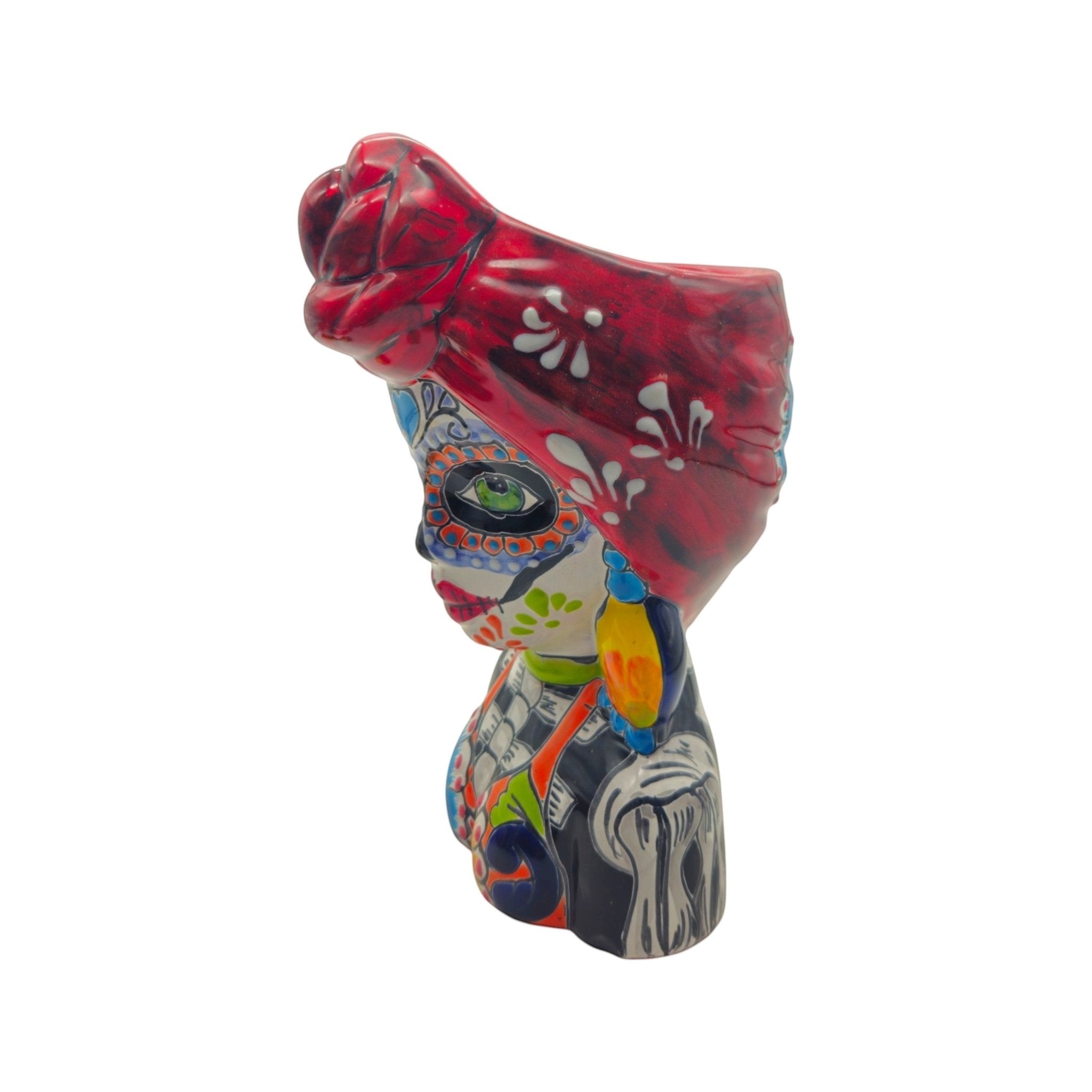 Talavera Skull Lady Planter | Colorful Day of the Dead Art Talavera Planter La Vie Bien Talavera Skull Lady Planter | Colorful Day of the Dead Art