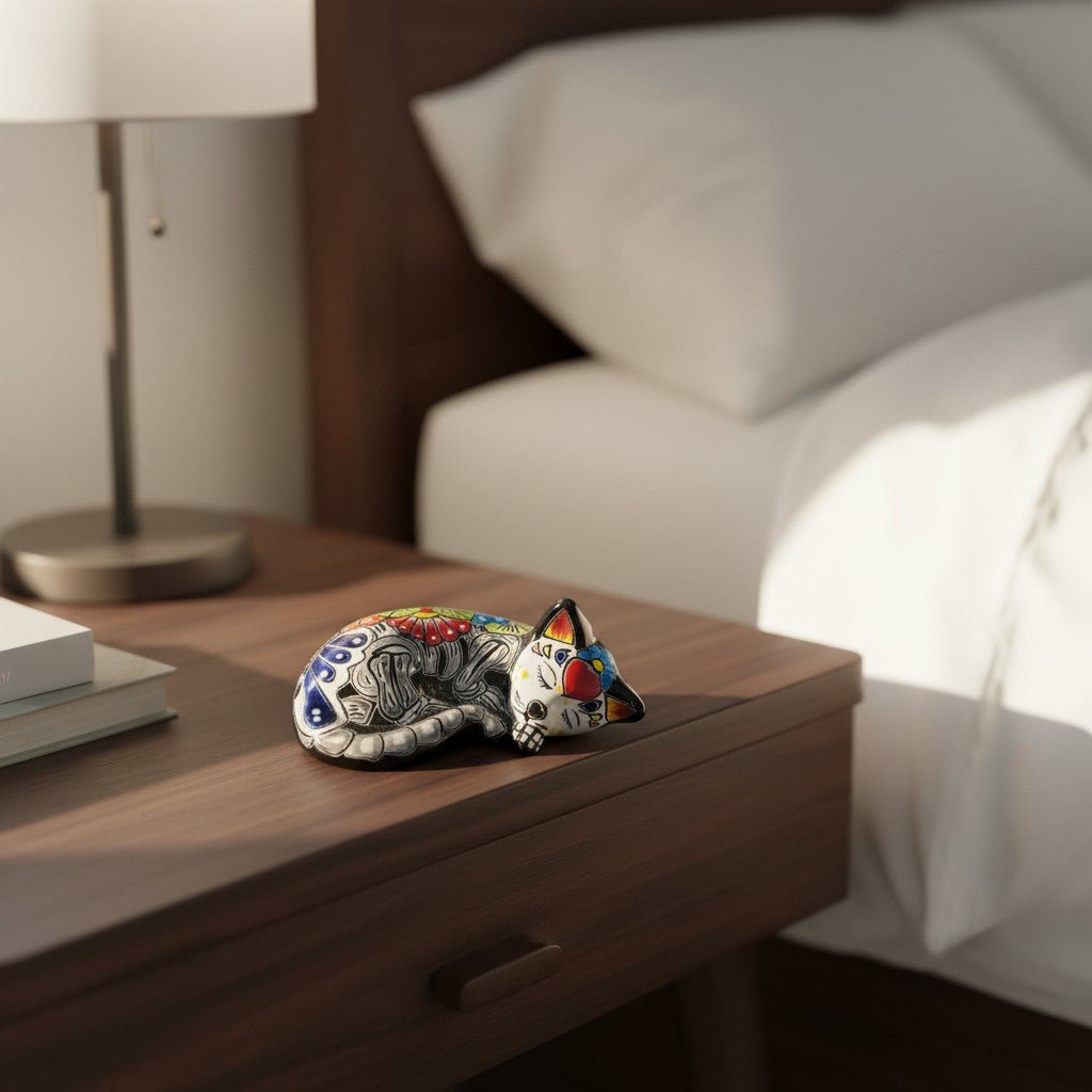 Talavera Sleeping Cat Figurine | Hand-Painted Mexican Decor Talavera Figurine La Vie Bien Talavera Sleeping Cat Figurine | Hand-Painted Mexican Decor