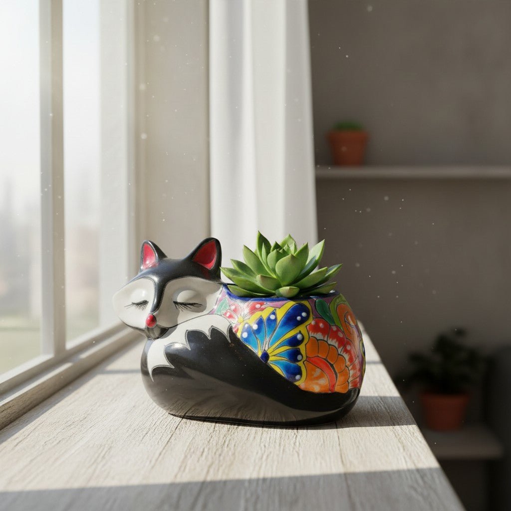 Talavera Sleeping Fox Planter | Hand-Painted Mexican Pottery Talavera Planter La Vie Bien Talavera Sleeping Fox Planter | Hand-Painted Mexican Pottery