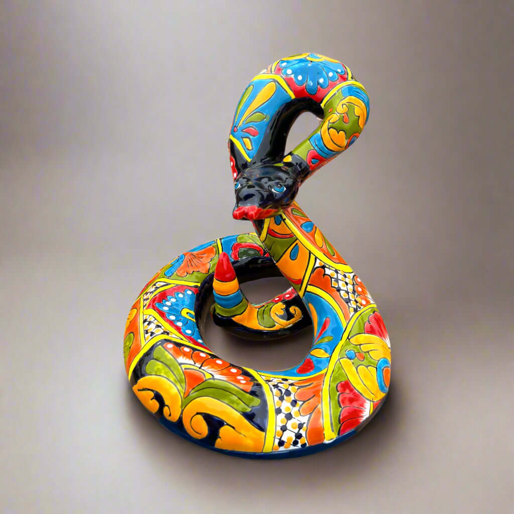 Talavera Snake Statue | Multicolor Handcrafted Mexican Rattlesnake Talavera Statue La Vie Bien Talavera Snake Statue | Multicolor Handcrafted Mexican Rattlesnake