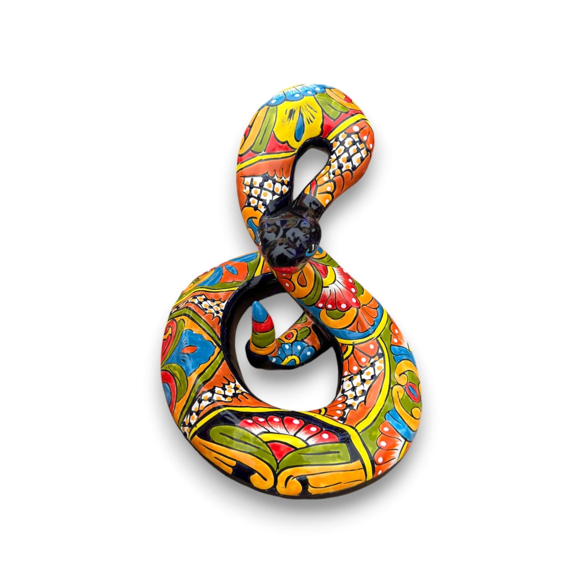 Talavera Snake Statue | Multicolor Handcrafted Mexican Rattlesnake Talavera Statue La Vie Bien Talavera Snake Statue | Multicolor Handcrafted Mexican Rattlesnake