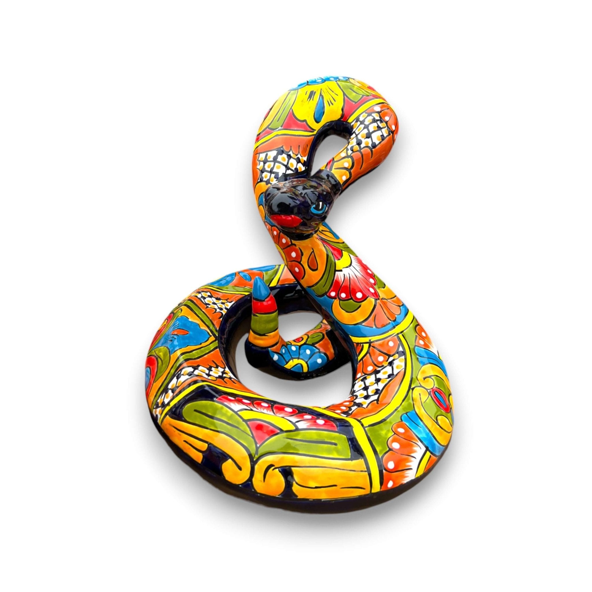 Talavera Snake Statue | Multicolor Handcrafted Mexican Rattlesnake Talavera Statue La Vie Bien Talavera Snake Statue | Multicolor Handcrafted Mexican Rattlesnake