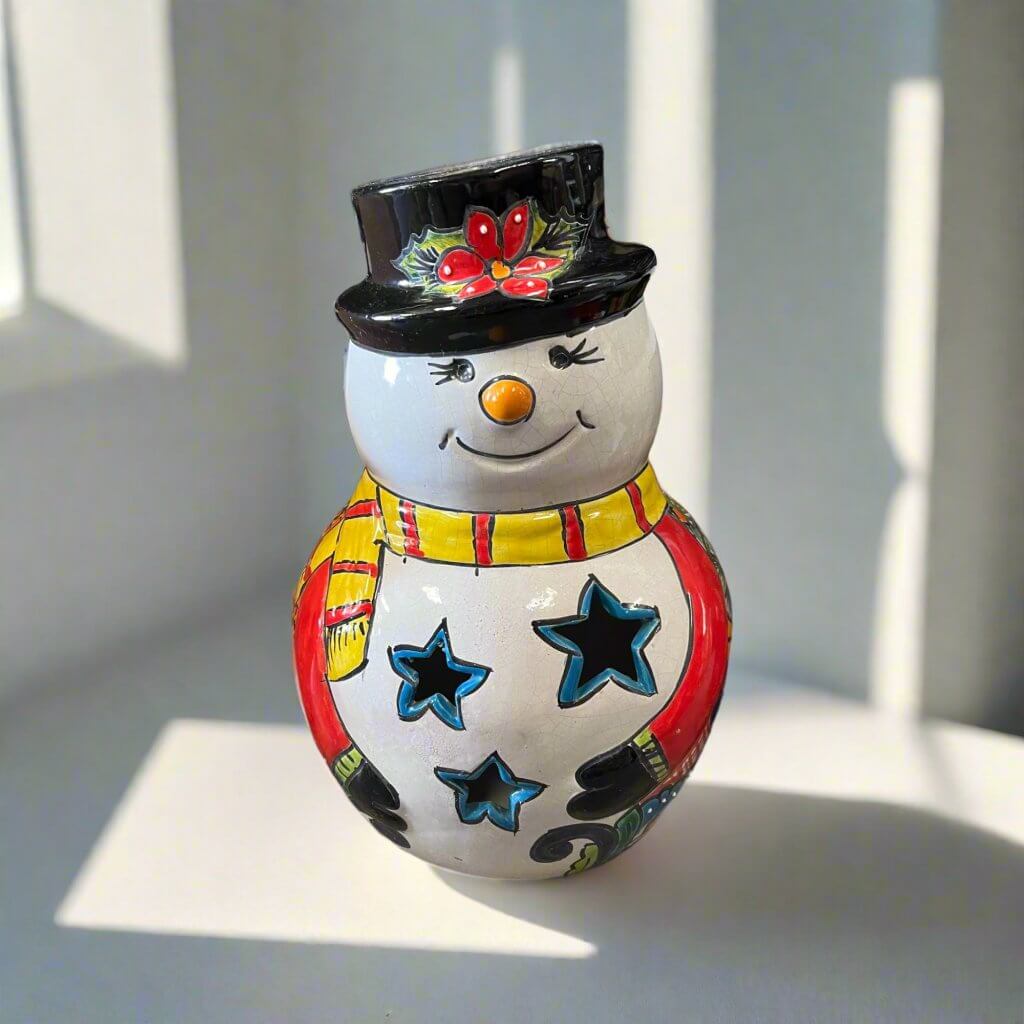 Talavera Snowman Figurine | Festive Hand - Painted Holiday Art Talavera Statue La Vie Bien Talavera Snowman Figurine | Festive Hand - Painted Holiday Art