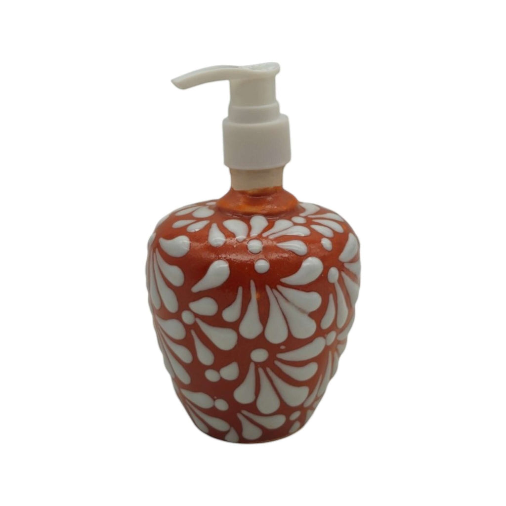 Talavera Soap Dispenser | Brown & White Floral Motif Talavera Soap Dispenser La Vie Bien Talavera Soap Dispenser | Brown & White Floral Motif